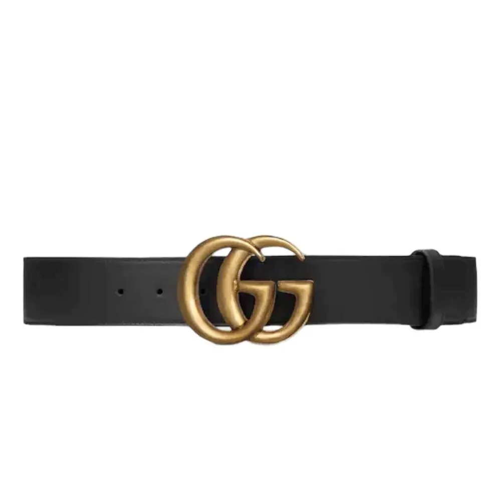Gucci GG Marmont 2015 Re Edition Wide Belt Gold Buckle Black Men Size 80/32